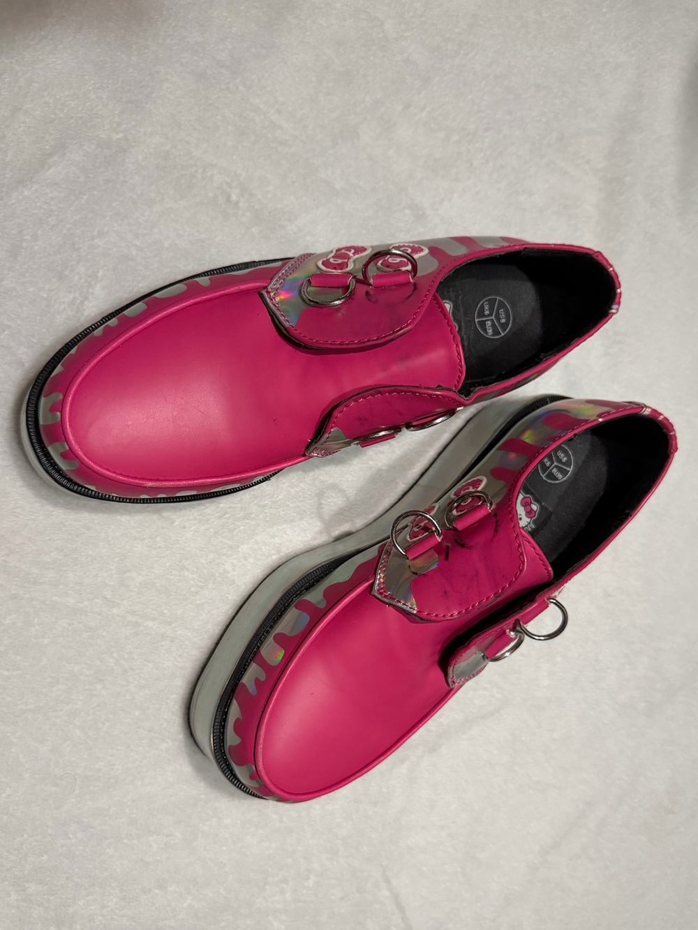 T.U.K Holographic Silver with Hot Pink Platform Shoes - Picture 2 of 6